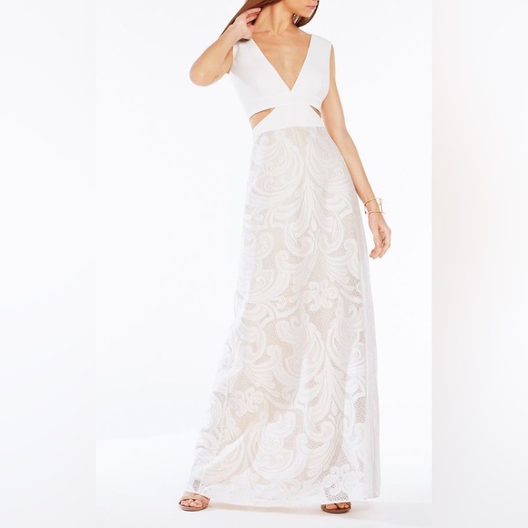 BCBGMAXAZRIA Marilyne Swirl Lace Cutout Gown - Picture 1 of 6